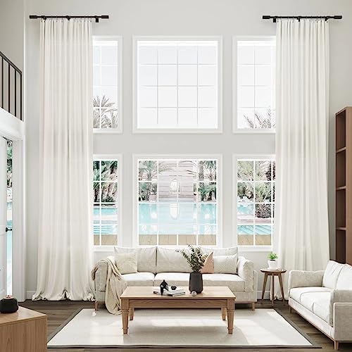 Guken Natural Linen Curtains 132 Inch Length For Living Room Bedroom 2 Panels Set Rod Pocket Light Filtering Semi Sheer Window C