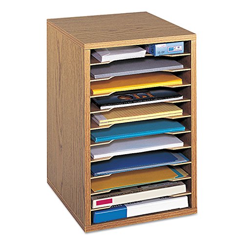 Safco, Saf9419Mo, Adjustable Vertical Wood Shelf Organizer, 1 Each, Medium Oak