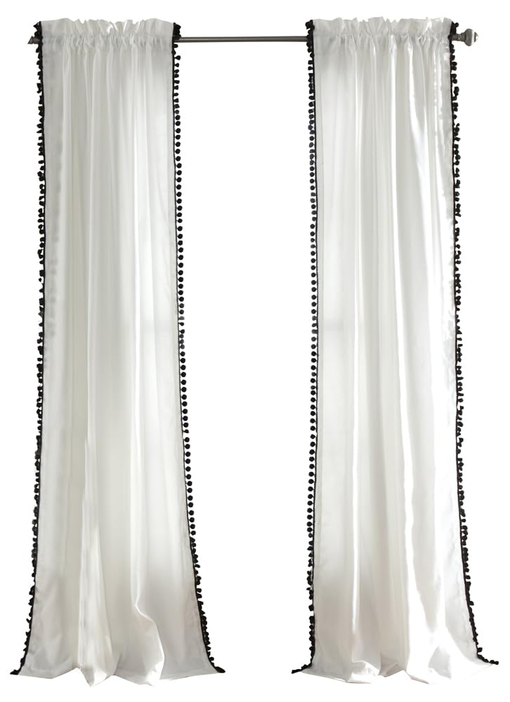 Lush Decor Pom Pom Window Curtain Panel, 84 x 50, Black