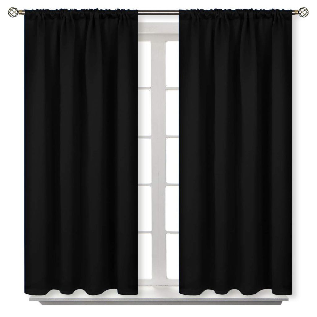 Bgment Rod Pocket Blackout Curtains 48 Inches Length For Bedroom - Thermal Insulated Short Room Darkening Curtain Window Drapes, 42 X 48 Inch, 2 Panels, Black