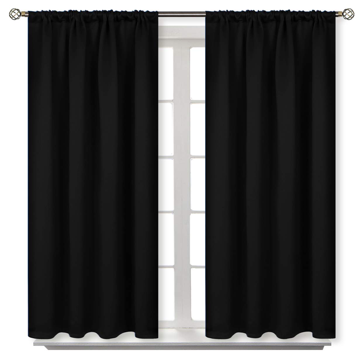 Bgment Rod Pocket Blackout Curtains 48 Inches Length For Bedroom - Thermal Insulated Short Room Darkening Curtain Window Drapes, 42 X 48 Inch, 2 Panels, Black