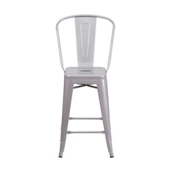4 Pk. 24 High Silver Metal Indoor-Outdoor Counter Height Stool with Back