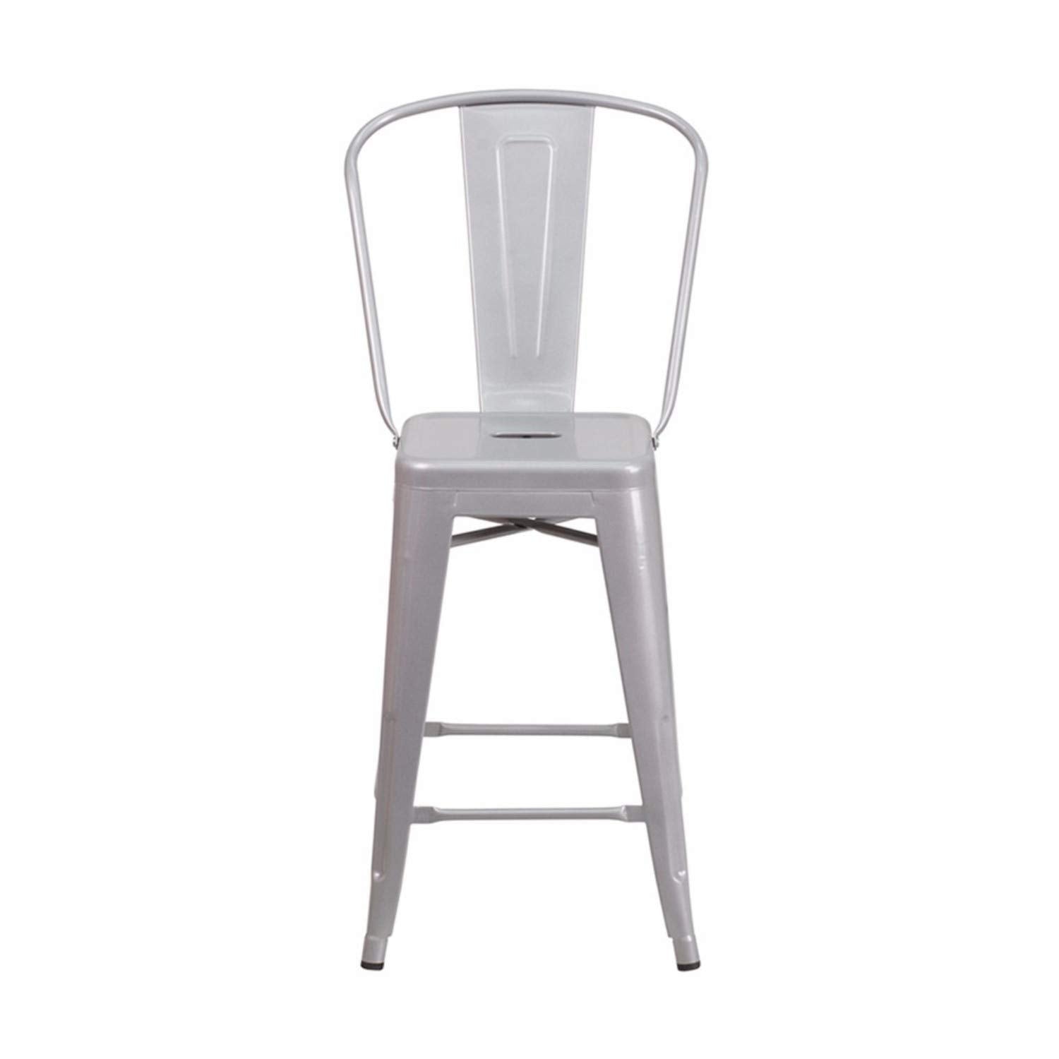 4 Pk. 24 High Silver Metal Indoor-Outdoor Counter Height Stool with Back