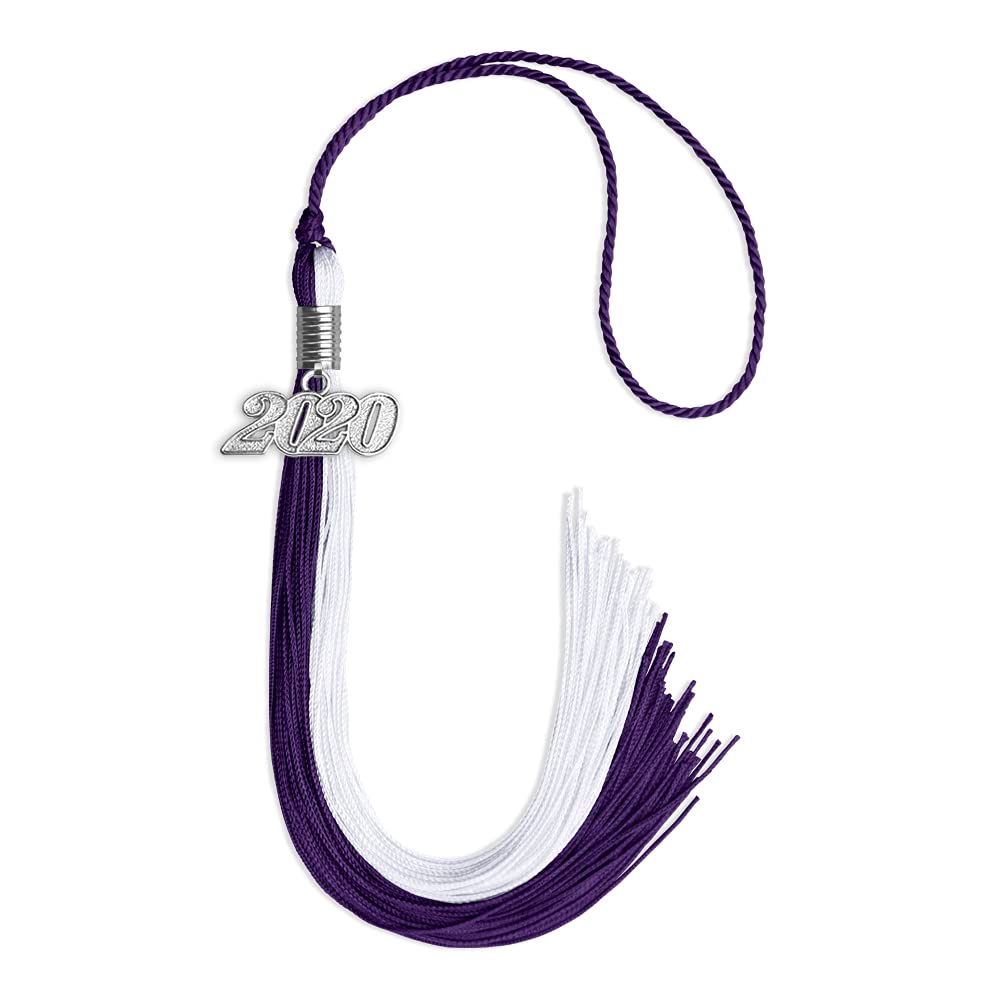 Endea Graduation Double Color Tassel with Silver Date Drop (Purple/White, 2020)