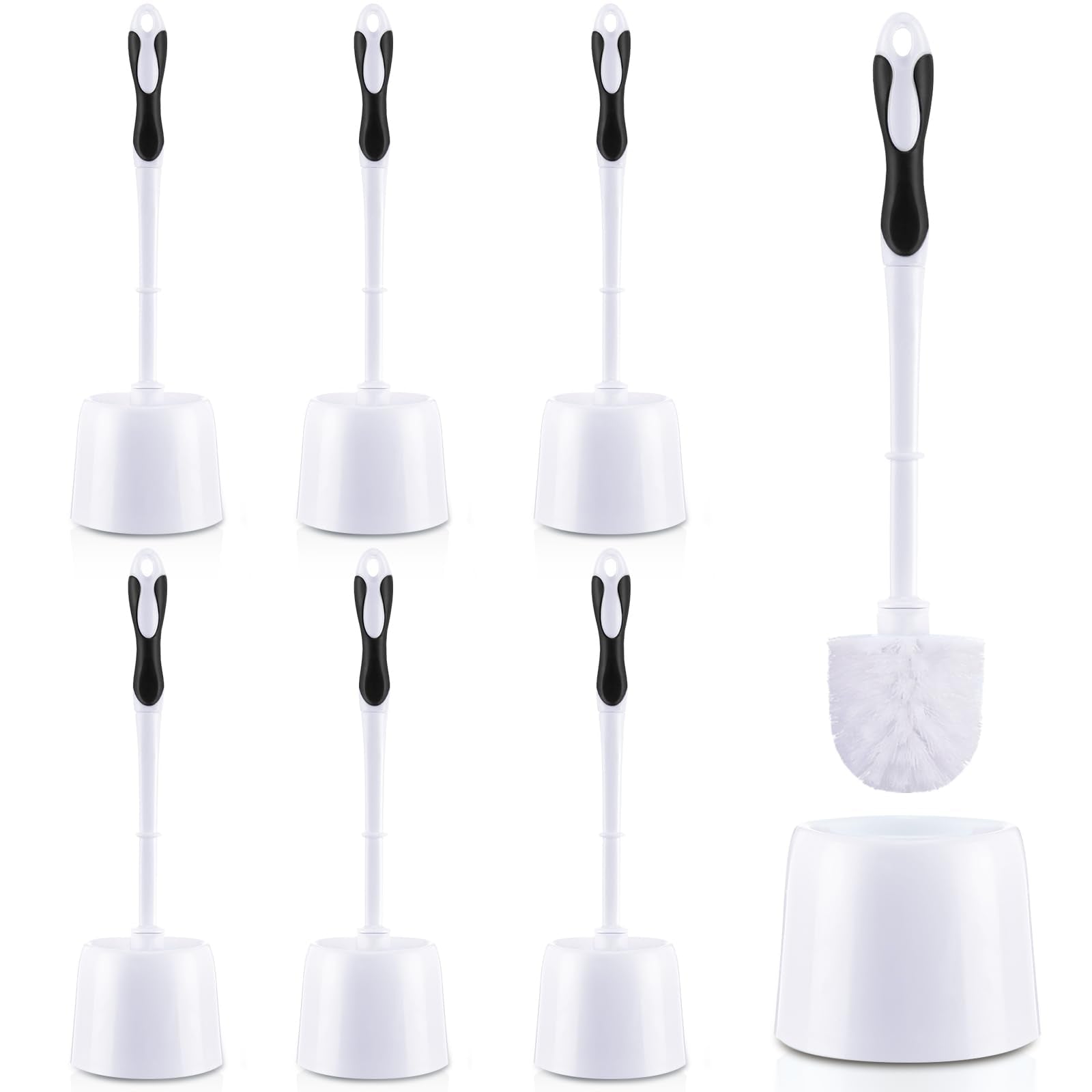 Tioncy 6 Pack 14.96 Inches Toilet Brush with Holder Toilet Bowl Brush and Caddy Set Stiff Bristles Scrubber for Bathroom Cleanin