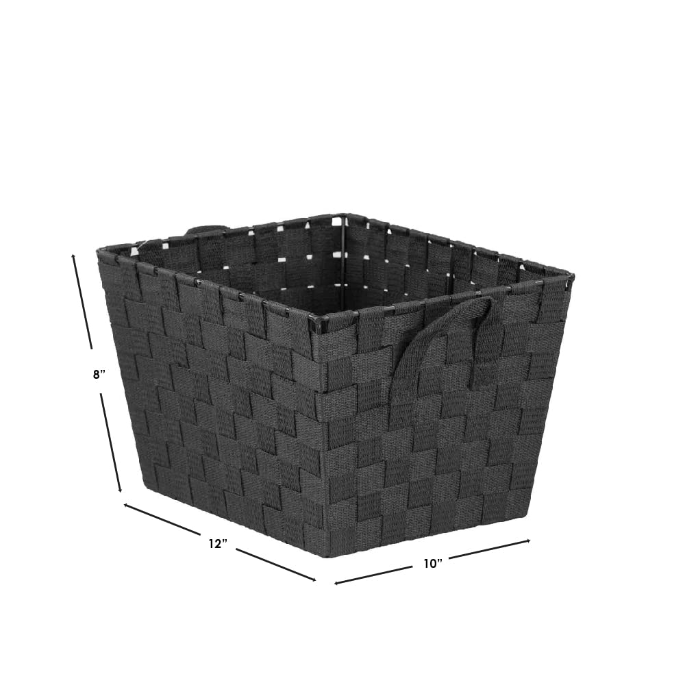 Home Basics Multi-Purpose Medium Woven Strap Open Bin Basket With Handles, Black