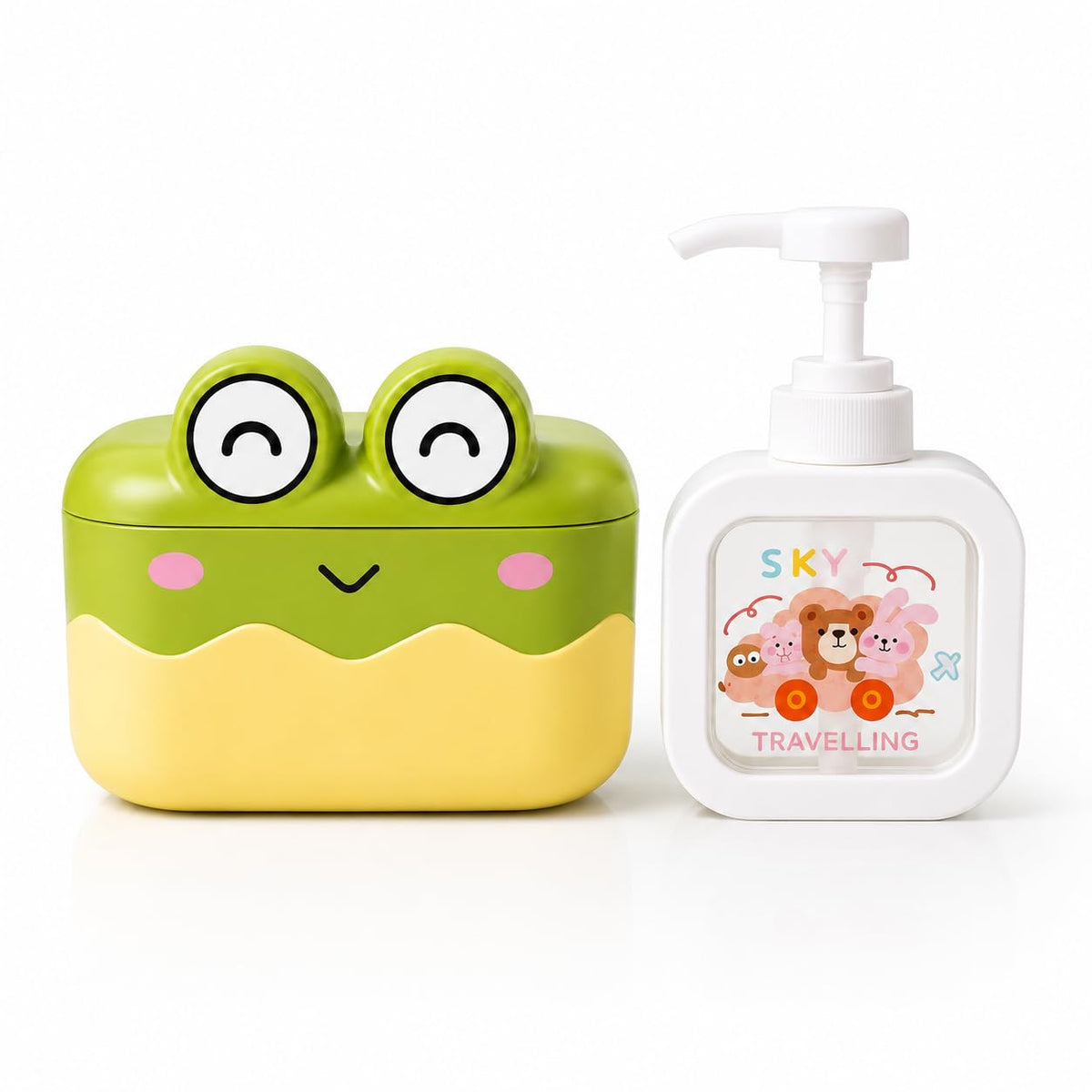 Nestlooms Cartoon Soap Holder And Soap Dispenser Combo, Bathtub Soap Box With Cover, Cute Pump Bottle For Kids Bathroom, Bpafre
