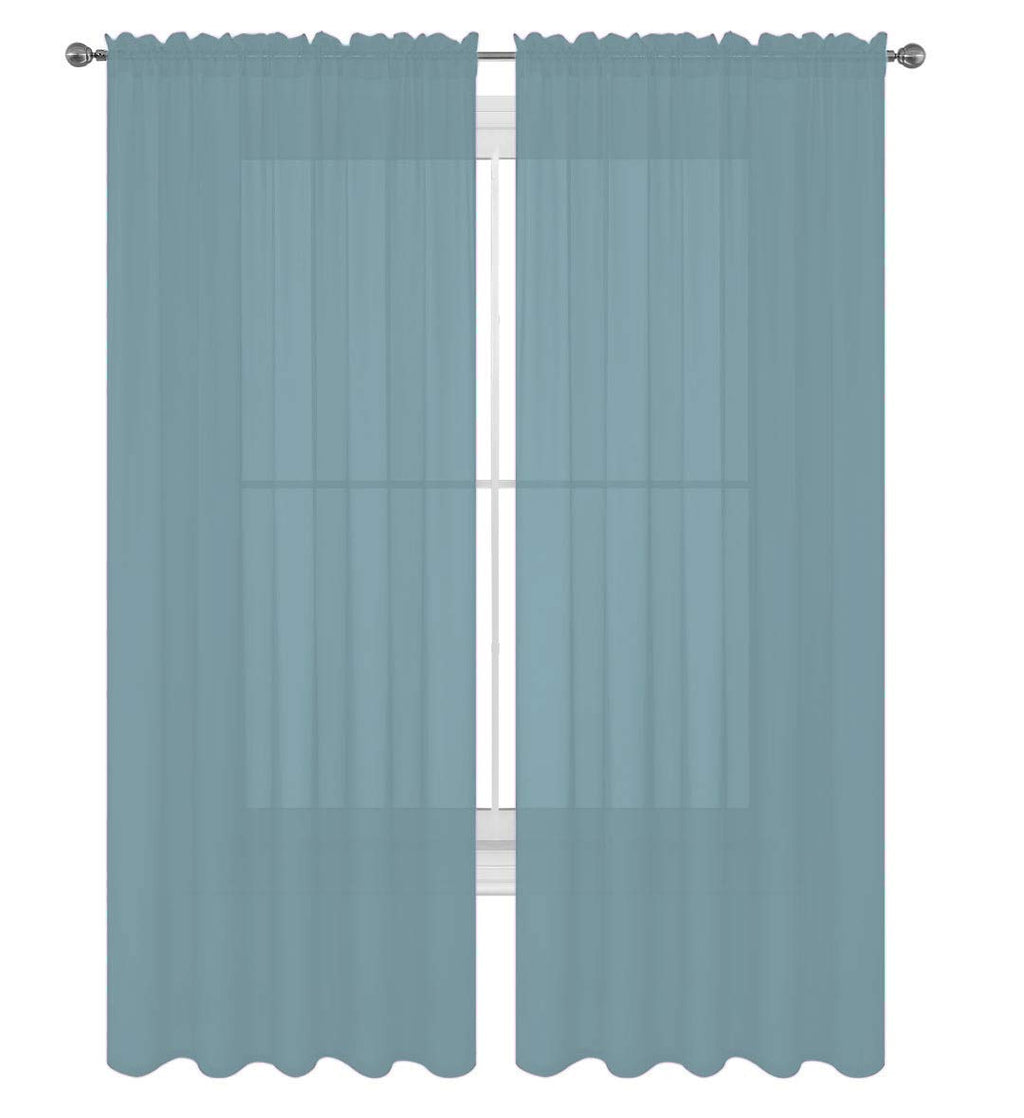 Decotex 2 Piece Solid Elegant Sheer Curtains Fully Stitched Panels Window Treatment Drape (54'' X 84'', Slate Blue)