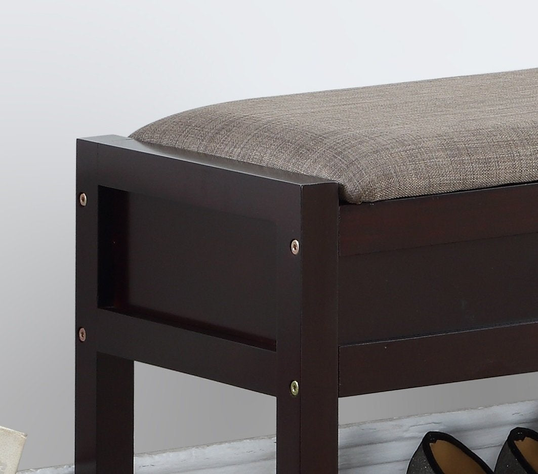 Roundhill Furniture Rouen Espresso Seating Bench With Shoe Storage,