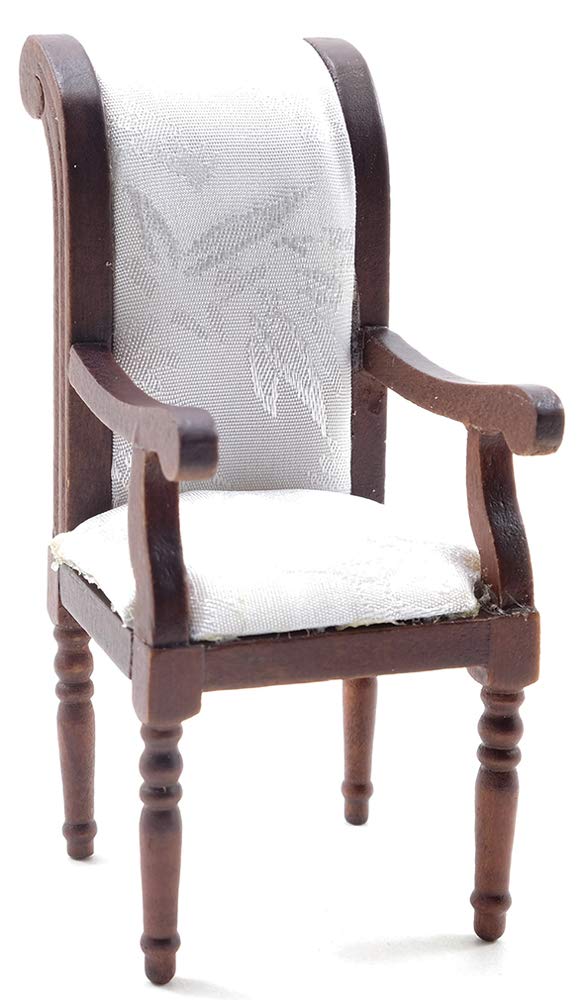 Classics by Handley Dollhouse Miniature Armchair Walnut with White Fabric