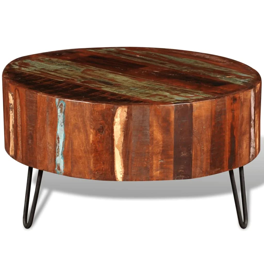 SKM Coffee Table Solid Reclaimed Wood Round for Bedroom and Living Room -626
