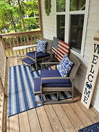 Mad Mats Geometric Outdoor Rug, Reversible Plastic Mat (6' X 9', Vertical Stripe - Blue/White)