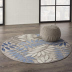 HomeRoots 3' X 4' Blue and Gray Floral Indoor Outdoor Area Rug
