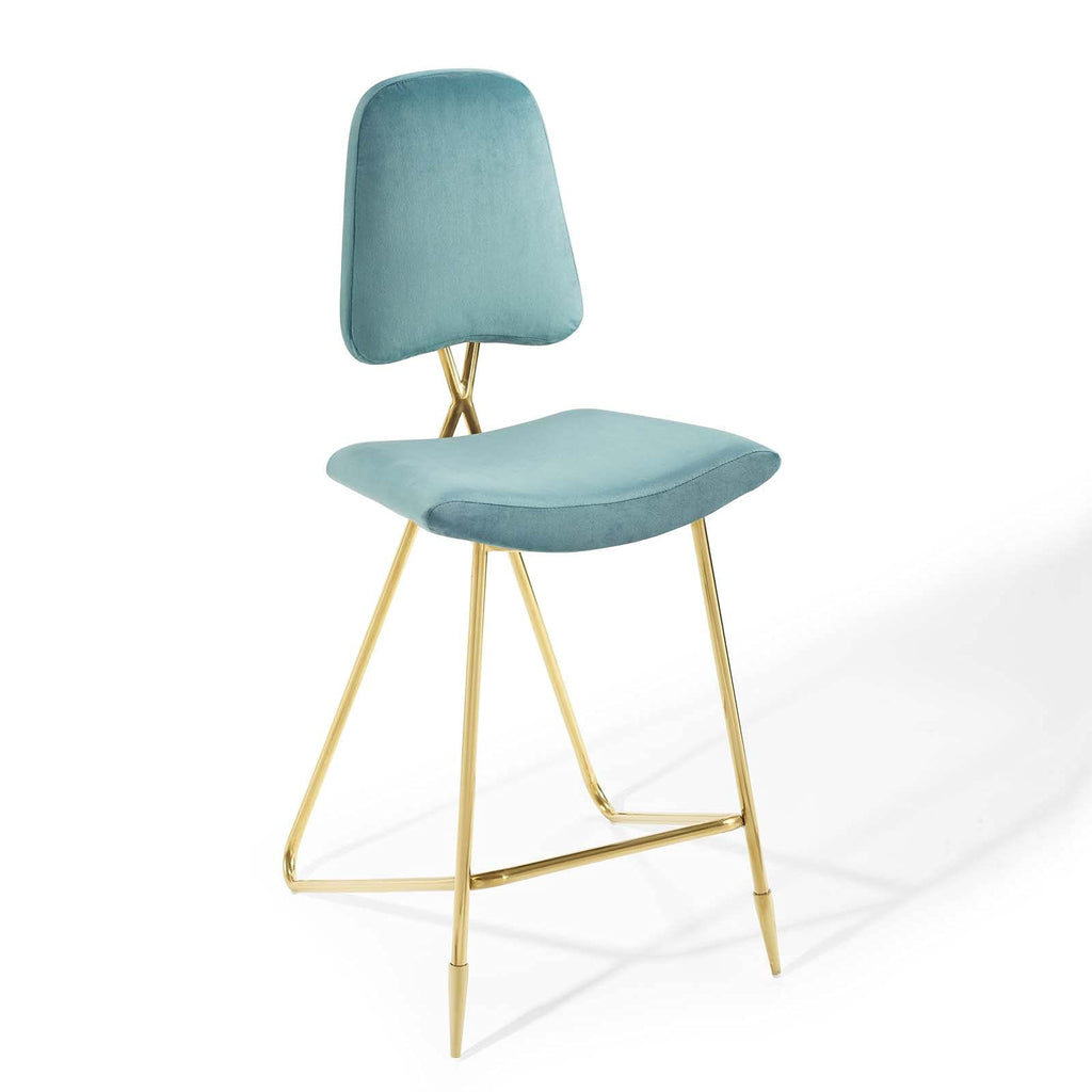 Modway Ponder Performance Velvet Upholstered Dining Bar Stool in Sea Blue