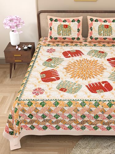 Jaipur Weaves Jaipuri Cotton King Size Bedsheet 108X108 Super King, 144 Tc 100% Pure Cotton Double Bed Sheet With 2 Pillow Cover