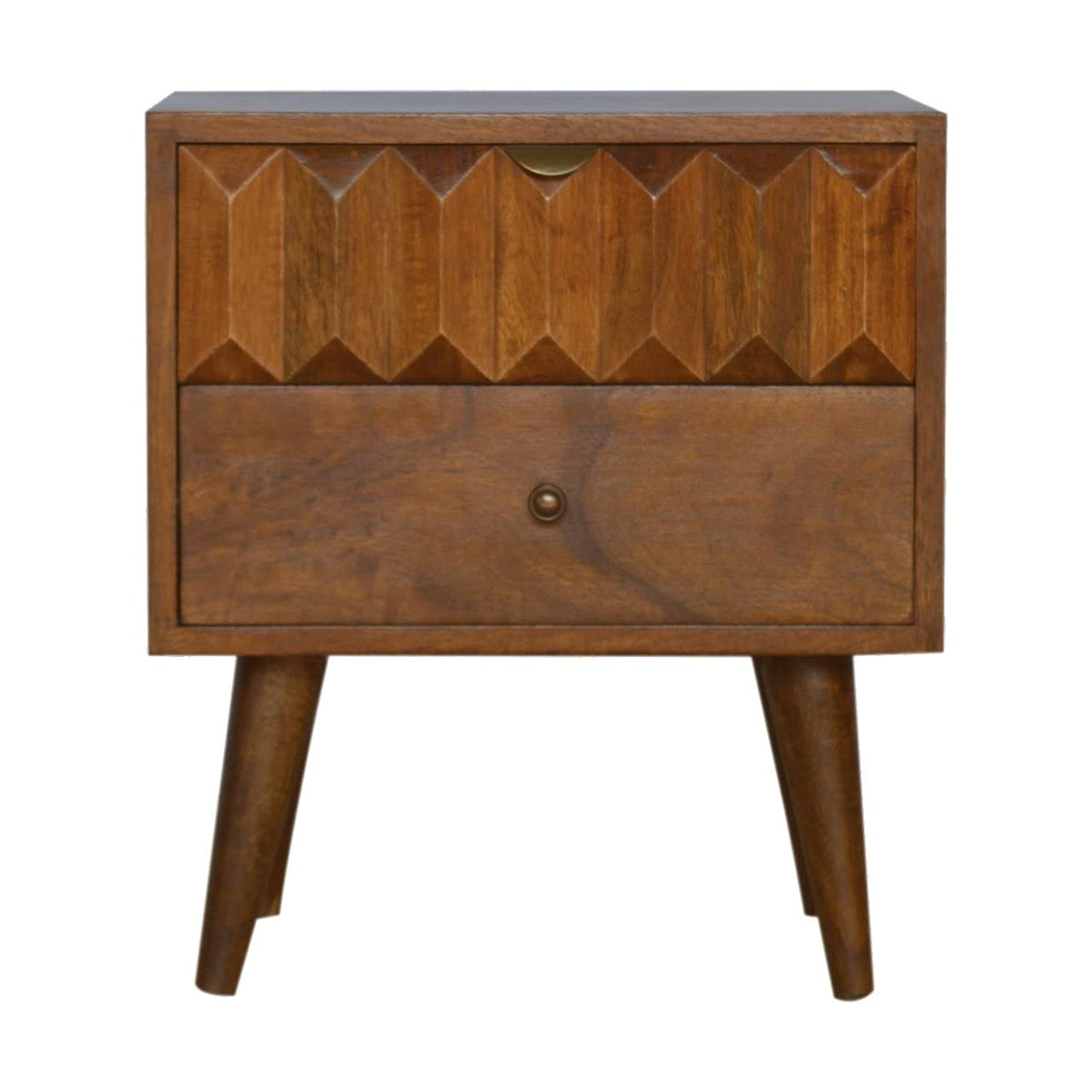 Artisan Furniture Solid Wood Bedside with Carved Drawer Front Cabinet, One Size, Chestnut