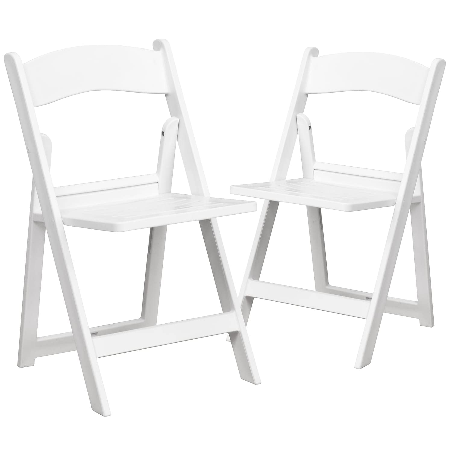 2 Pack HERCULES Series 1000 lb. Capacity White Resin Folding Chair with Slatted Seat