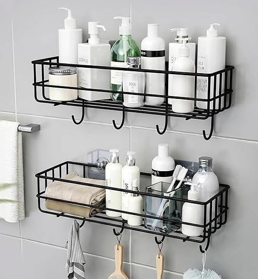 Salesfuse Giant Adhesive Bathroom Shower Shelf For Wall, Compact No Drill Organizer For Shampoo, Soap, Face Wash, Bottles & Toil