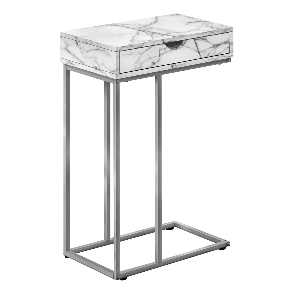 Monarch Specialties I 3772 Accent Table, Cshaped, End, Side, Snack, Storage Drawer, Living Room, Bedroom, Metal, Laminate, Whit