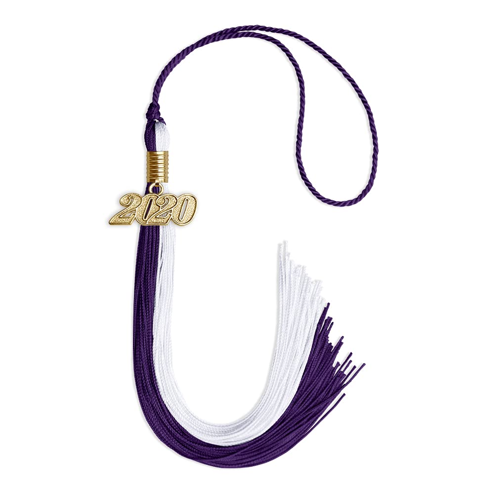 Endea Graduation Double Color Tassel with Gold Date Drop (Purple/White, 2020)