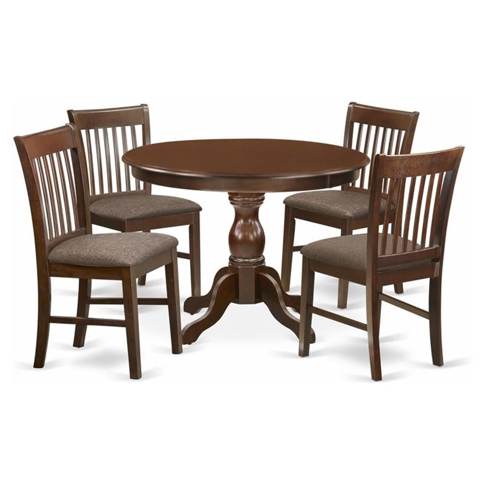 East West Furniture HBNF5-MAH-C 5 Piece Dining Table Set for 4 Includes a Round Kitchen Table with Pedestal and 4 Linen Fabric D