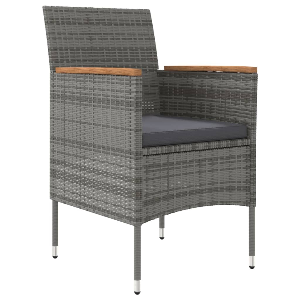 vidaXL Patio Dining Set 7 Piece - PE Rattan Chairs w/Cushions, Powder-Coated Steel Table, Glass Top - Gray/Black Outdoor Garden Furniture