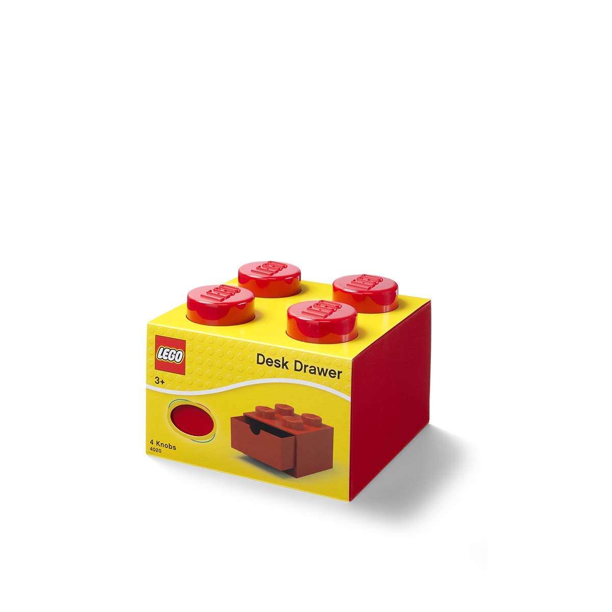 Room Copenhagen Lego Storage Brick 4 Desk Drawer, 4-Stud Stackable Tabletop Storage Box, 6.2 X 6.2 X 4.4 In, Red