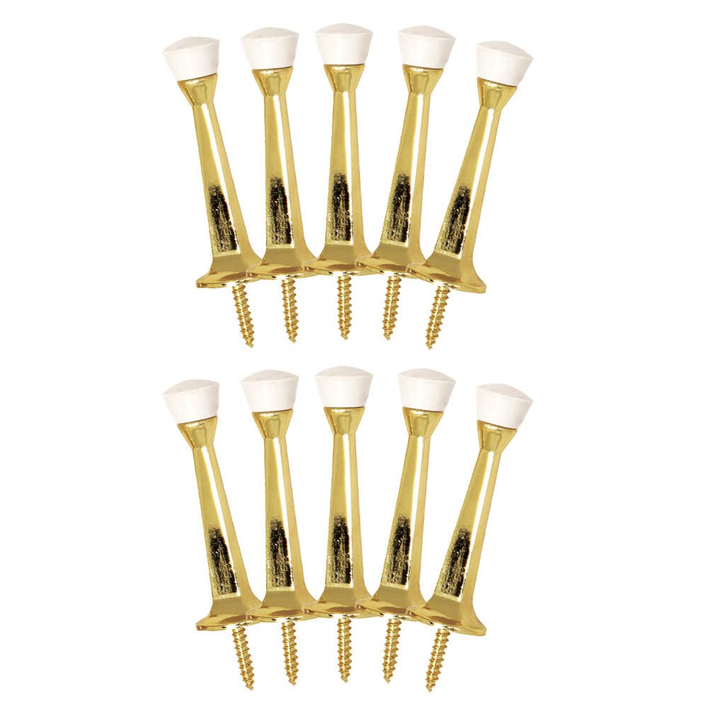 Door Stop Wall Protector With Rubber Tip - Polished Brass Solid Steel Cast Door Stoppers 10-Pack - Design House, 181727