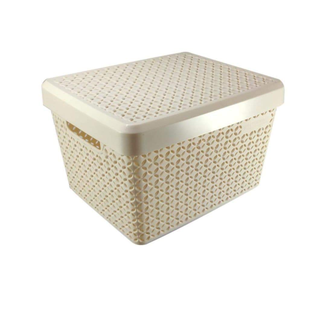 Sygnius Plastic Baskets Bin for Storage Set with Lid (35.5 x 29.2 x 23cm (Large)