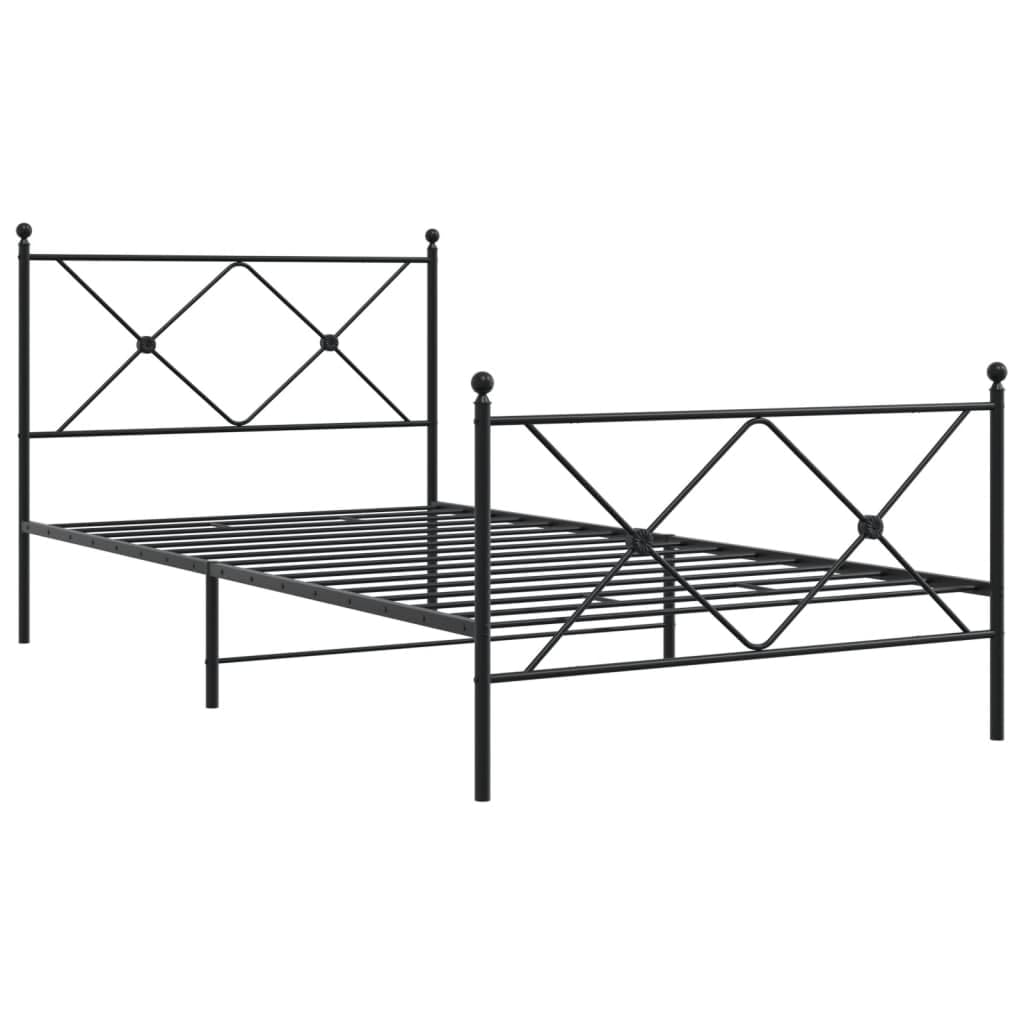 vidaXL Black Metal Bed Frame - Robust Steel Construction with Headboard/Footboard, Supportive Slats, Under-Bed Storage, Elegant Single Bed Design for Bedroom Furniture - 39.4"x78.7"