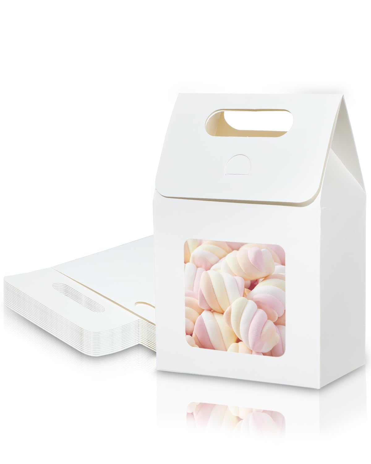 24 Pieces Kraft Paper Gift Bags with Clear Window Small Goodies Gift Boxes with Handle 5.9 x 3.9 x 2.3inch Gable Candy Treat Box