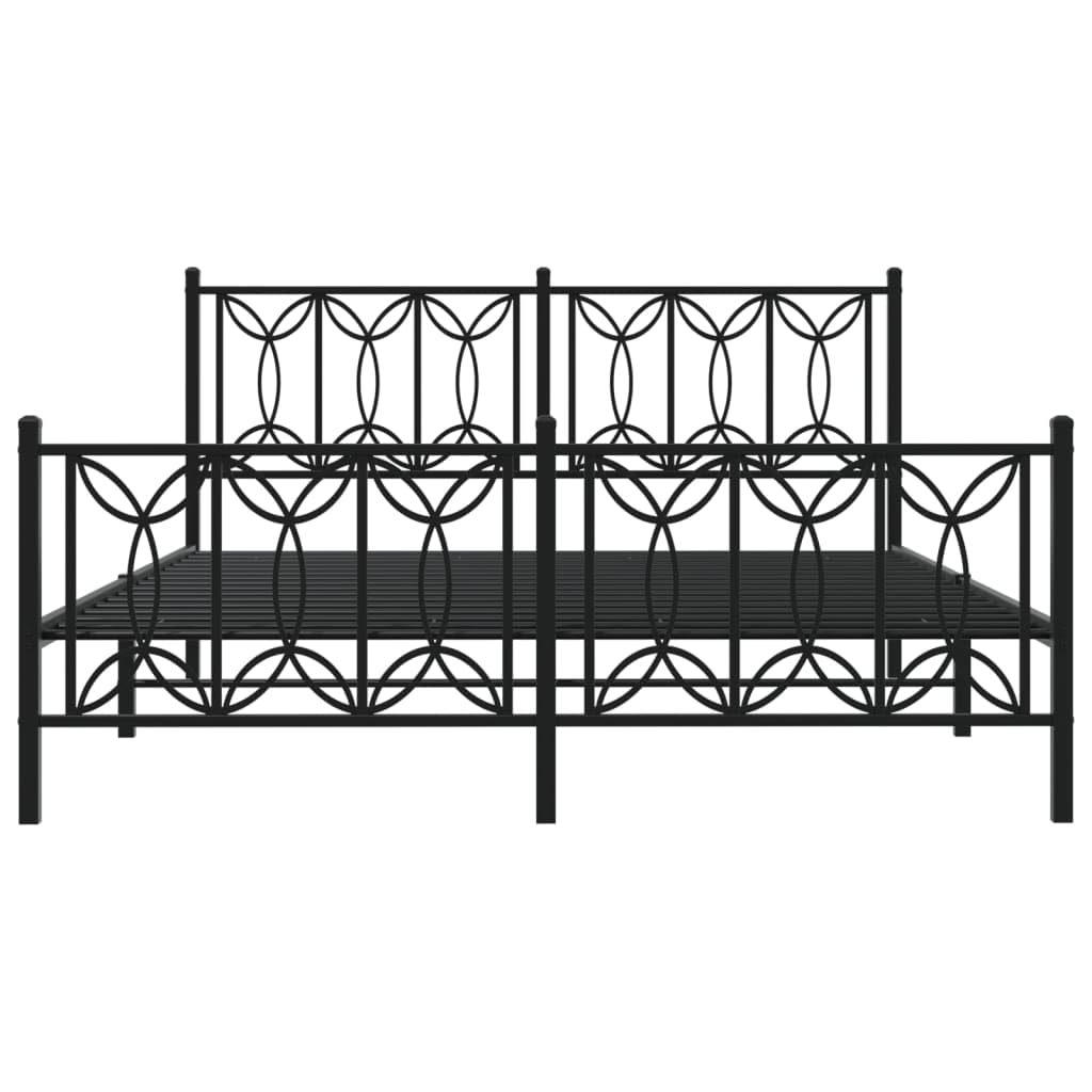 vidaXL Metal Bed Frame with Headboard/Footboard, Black, Steel, Double Bed - 81.5"x61.4"x35.4"