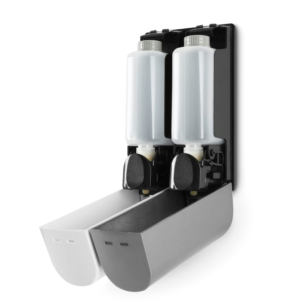 Duo Wall Mounted Shampoo Soap Shower Dispensers With 2X350Ml Refillable Bottles, White/Silver