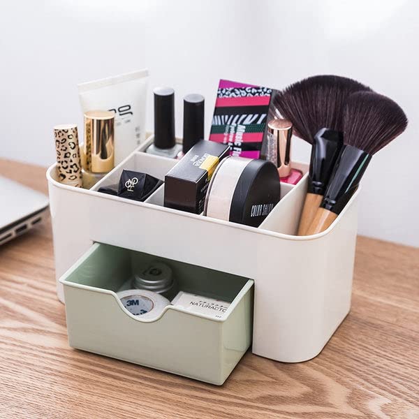 Aspaura  Cosmetic Organiser With Drawer, Makeup Storage Box, MultiCompartment Desktop Container, White