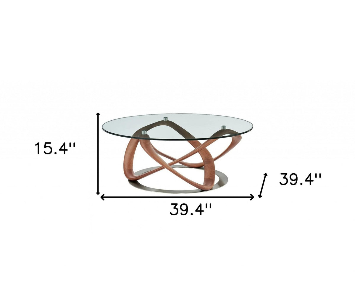 HomeRoots Clear, Walnut 39' Walnut and Clear Glass Abstract Round Coffee Table