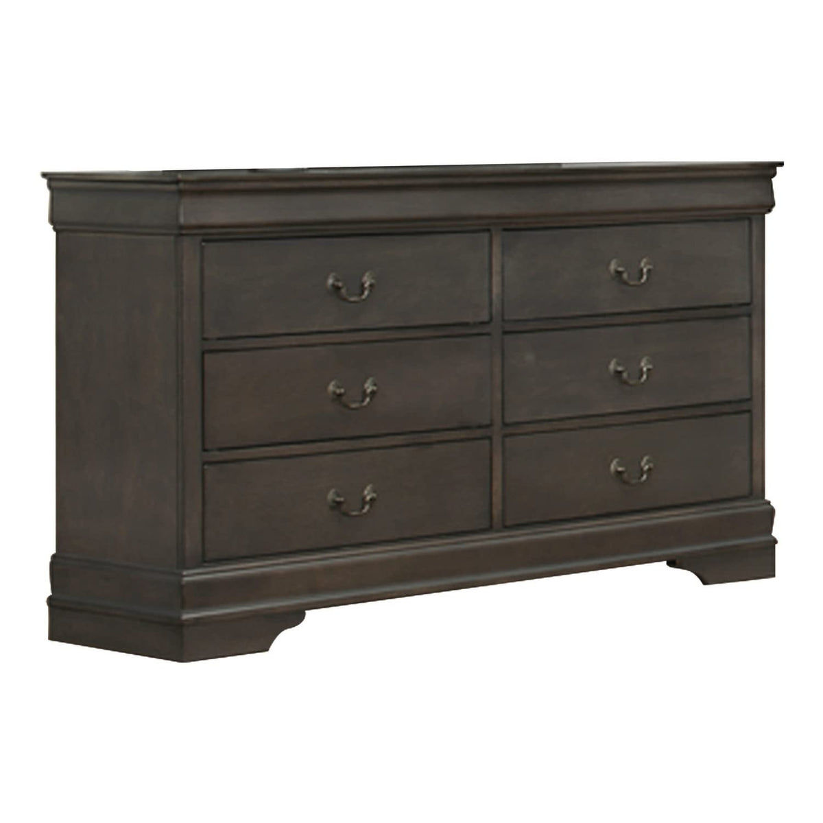 Benjara Transitional Wooden Dresser With 6 Drawers And Metal Handles, Gray