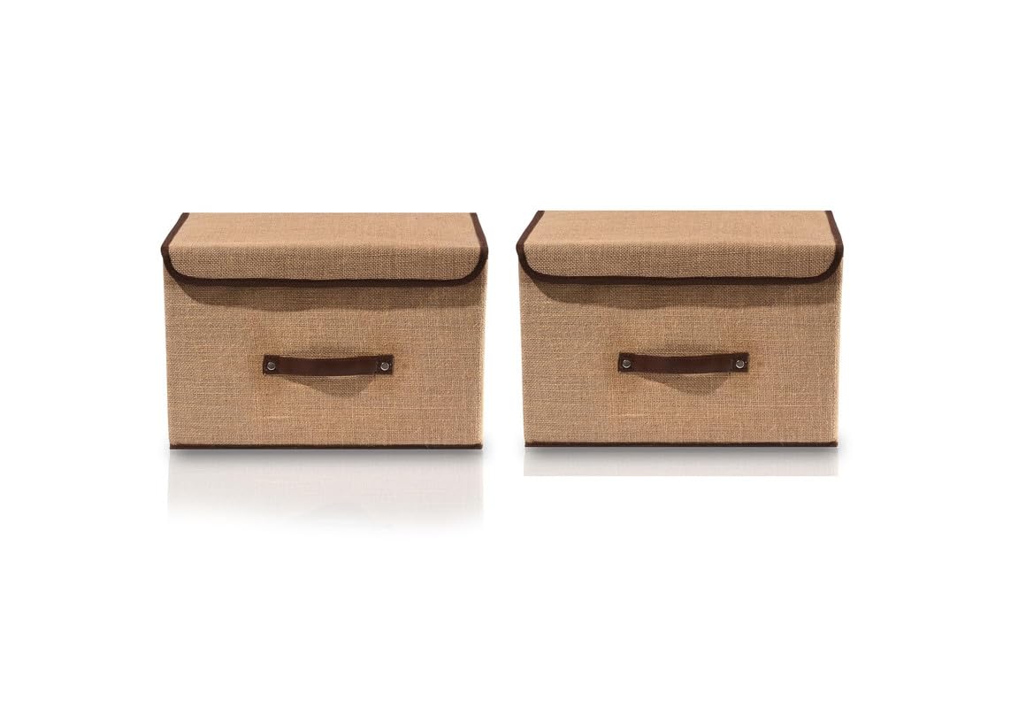 M Teaser Set of 2 Non Woven Foldable Space Saver Storage Box Wardrobe Closet Organizer Stackable Basket/Bins with Lid & Handle f