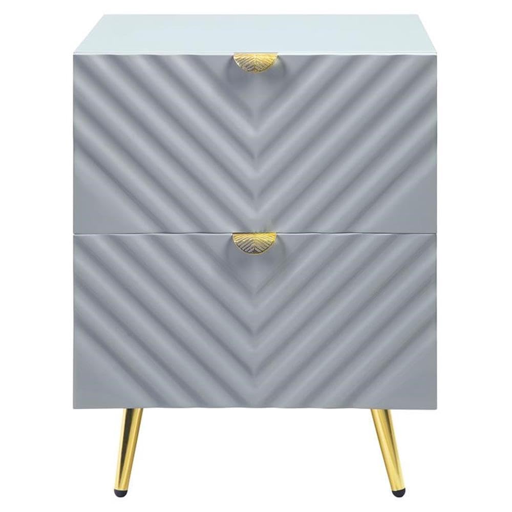 Acme Furniture Finish Nightstand with 2 Drawers, Gray High Gloss
