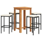vidaXL 5-Piece Patio Bar Set with Black Poly Rattan Stools, Solid Acacia Wood Table, Cushions - Outdoor Furniture