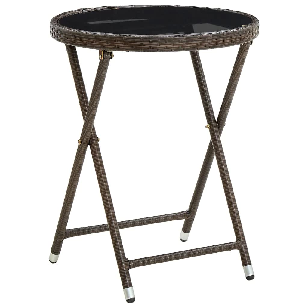 vidaXL Tea Table Garden Outdoor Home Indoor Balcony with UV Protection Coffee Tea Table Furniture Brown Poly Rattan and Tempered Glass