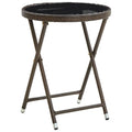 vidaXL Tea Table Garden Outdoor Home Indoor Balcony with UV Protection Coffee Tea Table Furniture Brown Poly Rattan and Tempered Glass