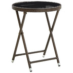 vidaXL Tea Table Garden Outdoor Home Indoor Balcony with UV Protection Coffee Tea Table Furniture Brown Poly Rattan and Tempered Glass