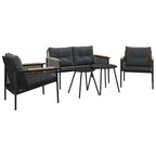 vidaXL 5 Piece Balcony Furniture Set - Black Steel, Textilene, Teak Wood, with Cushions for Patio, Garden, Terrace