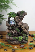 Ok Lighting 11.00" H Elephant Table Fountain, Brown, Green