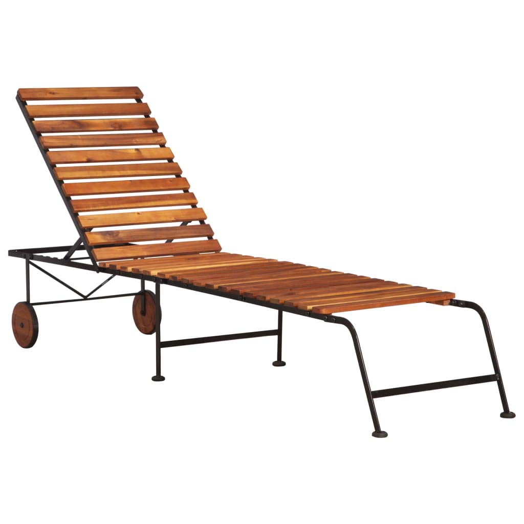 vidaXL Solid Acacia Wood Sun Lounger Chair with Adjustable Backrest and Sturdy Steel Legs - Enhanced Comfort and Durability - Perfect for Patio, Garden, Poolside