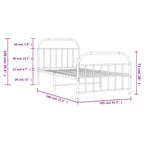 vidaXL Metal Bed Frame with Headboard and Footboard, Powder-Coated Steel Construction, Breathable Design, Extra Under-Bed Storage Space, White, Fits 39.4"x74.8" Mattress