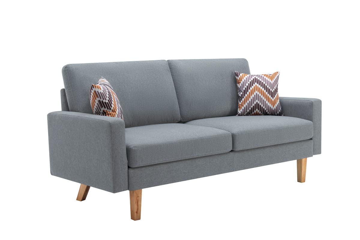 Lilola Home Bahamas Gray Linen Sofa with 2 Throw Pillows