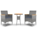 vidaXL - Patio Dining Set 3 Piece/Poly Rattan Conversation Set/Tempered Glass Table and Cushioned Chairs/Ergonomic Design for Garden, Patio, Deck/Lounging Furniture - Gray
