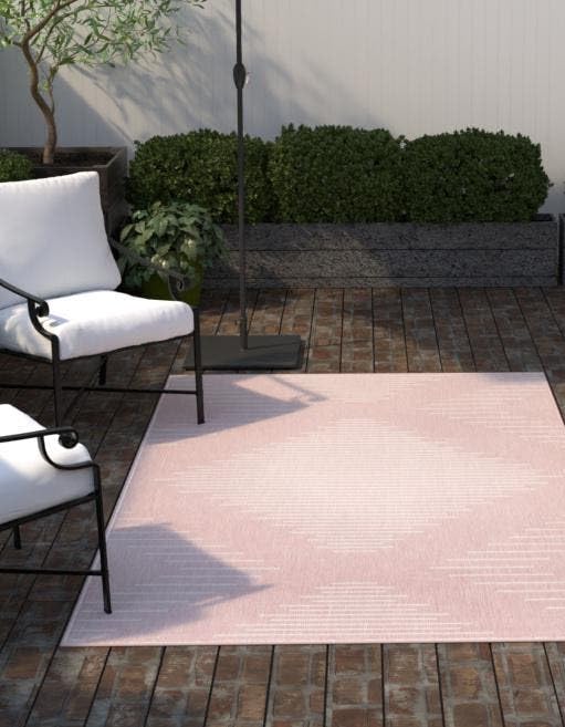 Unique Loom Outdoor Modern Collection Area Rug - Tambor (9' X 12' Rectangle, Pink/ Ivory)