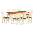 East West Furniture DOAV9-WHI-W 9 Piece Dining Table Set Includes a Rectangle Dining Room Table with Butterfly Leaf and 8 Wooden Seat Chairs, 42x78 Inch, Buttermilk & Cherry